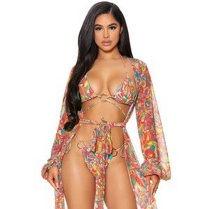 Kimono Style Long Sleeve Sheer Mesh Swim Coverup